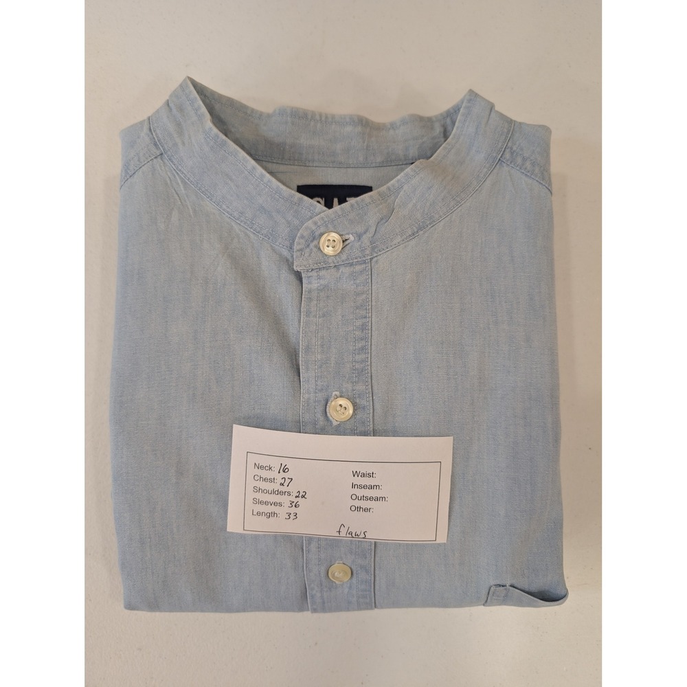 Gap Mens XL Light Blue 100% Cotton Long Sleeve Casual Band Collar Shirt FLAWS‎ - Picture 7 of 7